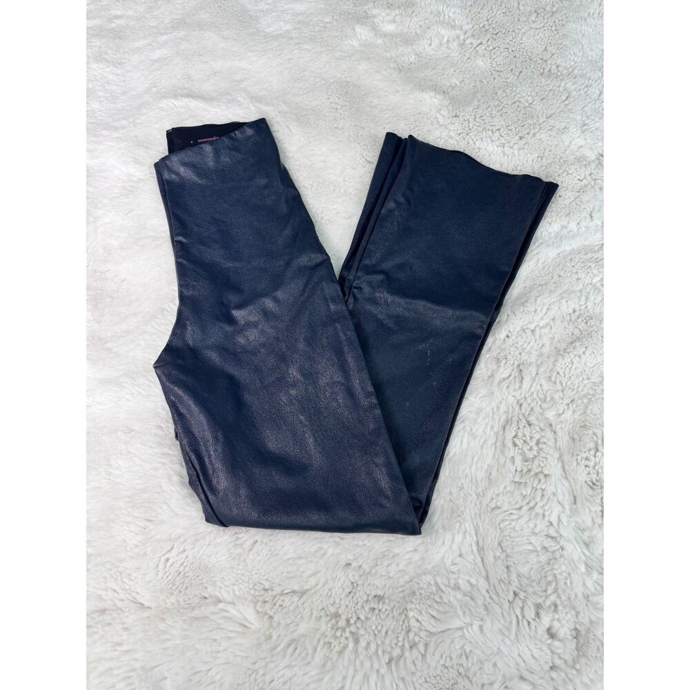 Commando Navy Faux Leather Leggings Size S High Rise Stretch